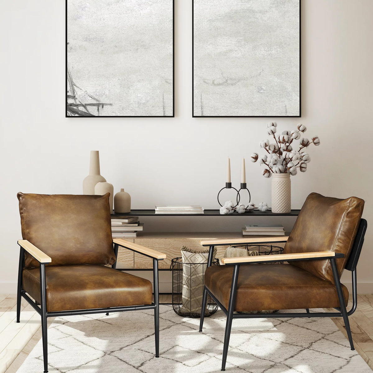 Brown PU Leather Accent Chair O22636