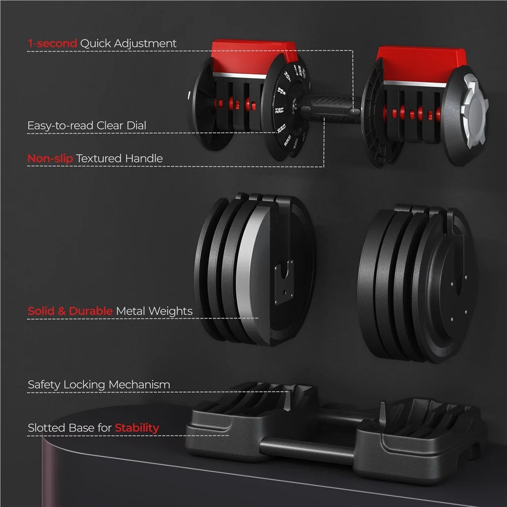 3-In-1 Quick-Adjust Dumbbell Weight Set Black W11380