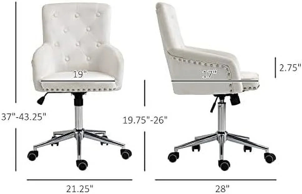 White Tufted Velvet Swivel Desk Chair C7899