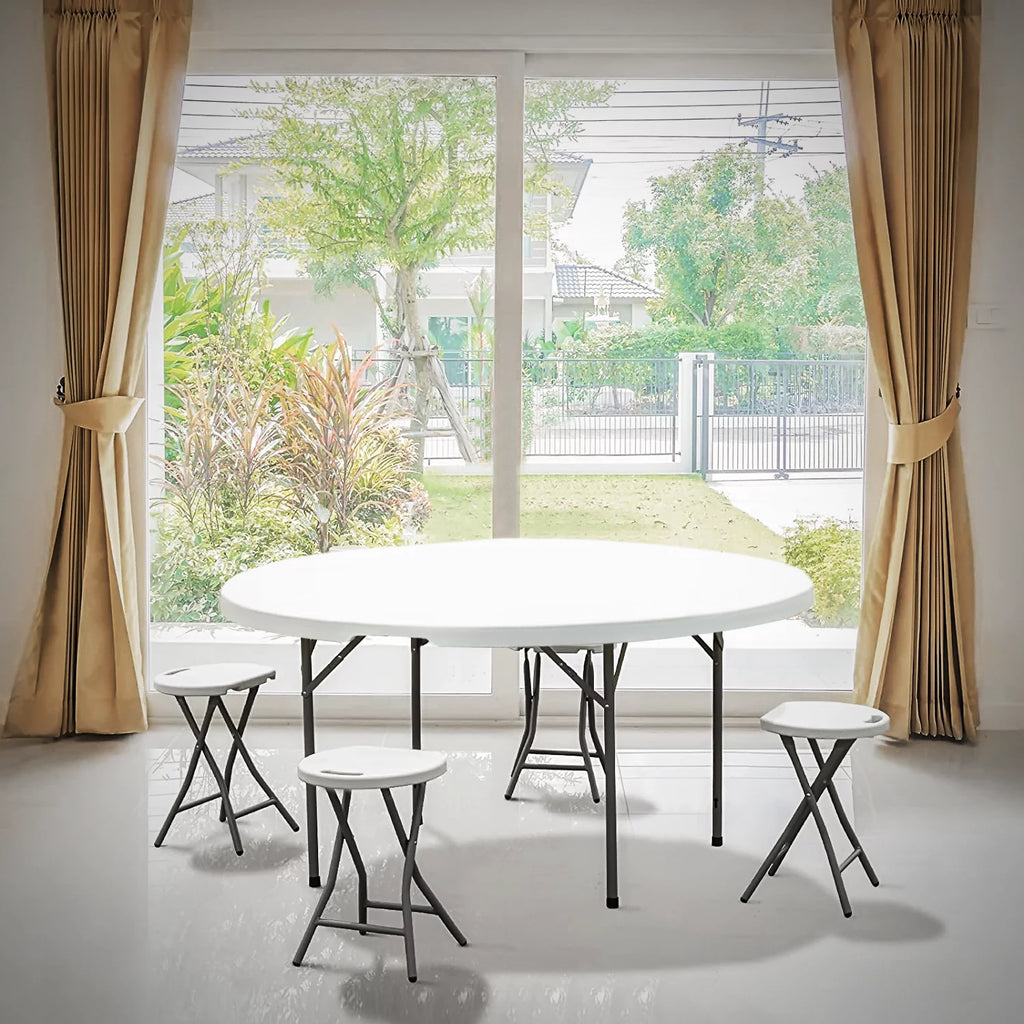 5Ft White Bi-Fold Plastic Table Set of 5 U71835