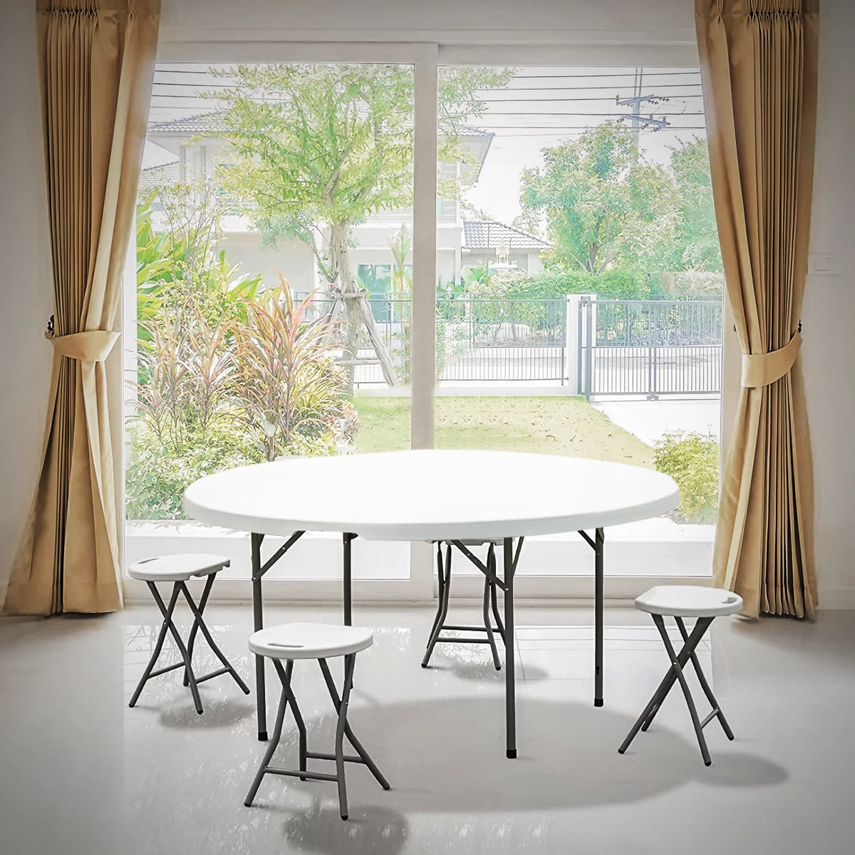 5Ft White Bi-Fold Plastic Table Set of 5 U71835