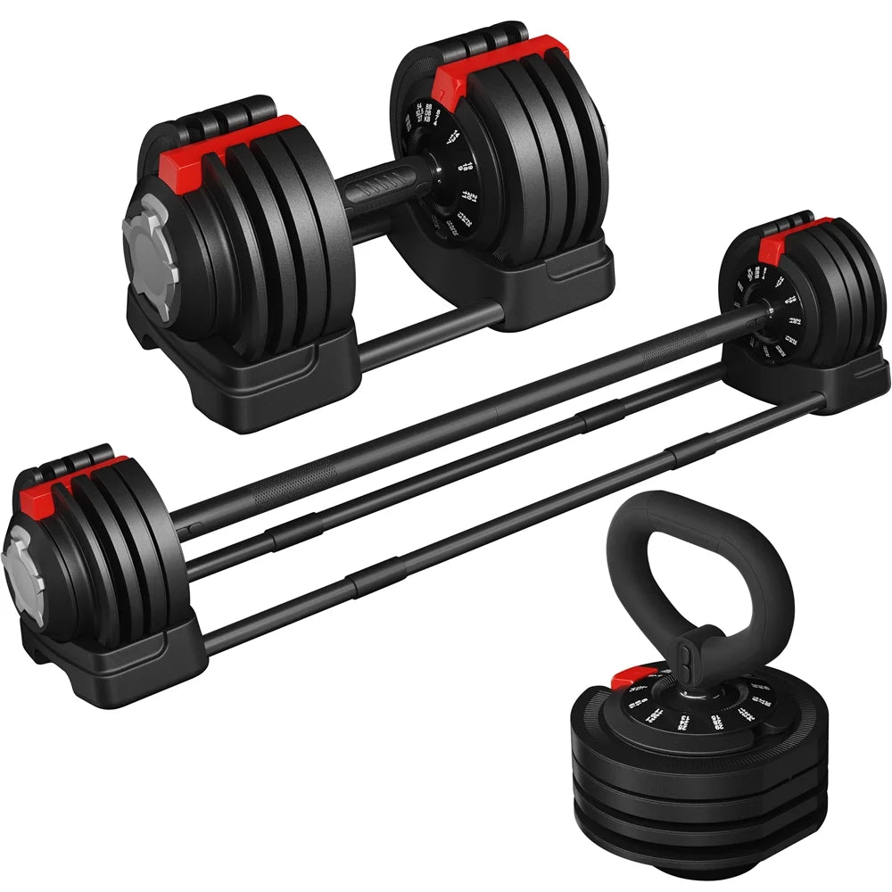 3-In-1 Quick-Adjust Dumbbell Weight Set Black W11380