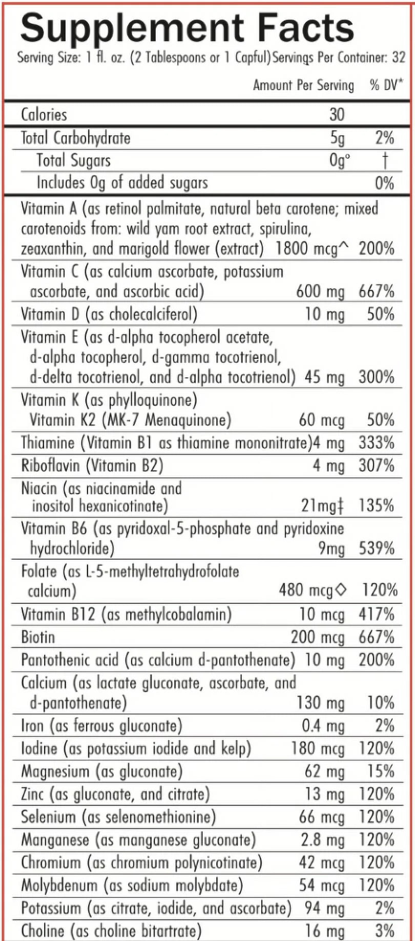 Organic Liquid Multi Vitamin 265 Essential Nutrients 32 oz Strawberry Kiwi G397