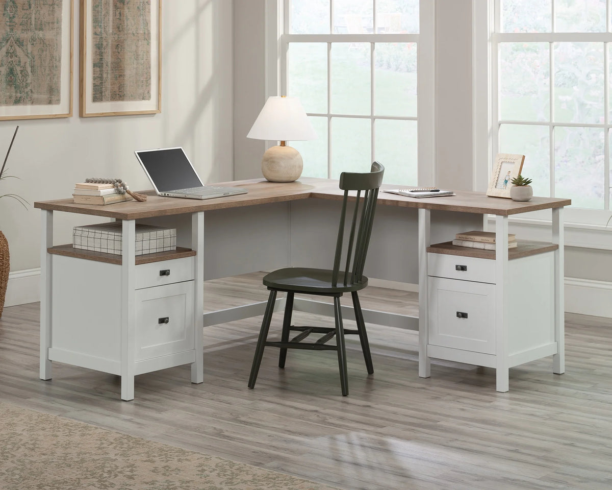 L-Shaped White Engineered Wood Desk S997915