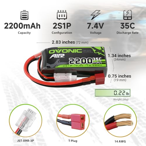 2S 2200mAh 7.4V Lipo Battery with T Connector 2 Packs R871