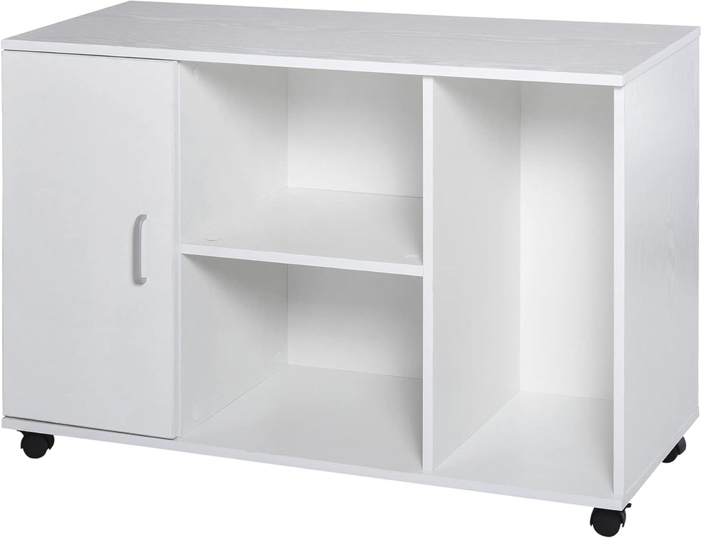 White Wood Rolling File Cabinet with 3 Open Shelves O7201