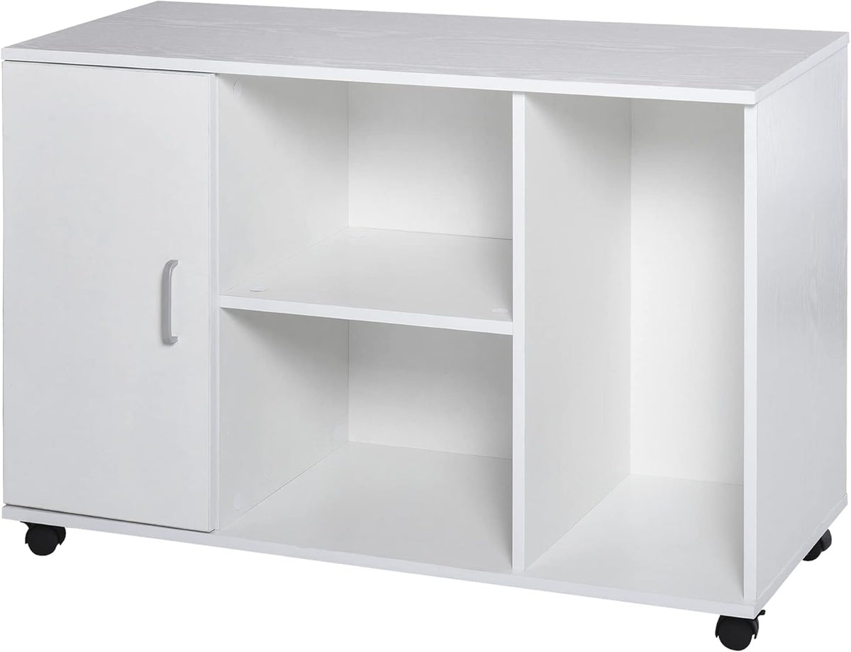 White Wood Rolling File Cabinet with 3 Open Shelves O7201