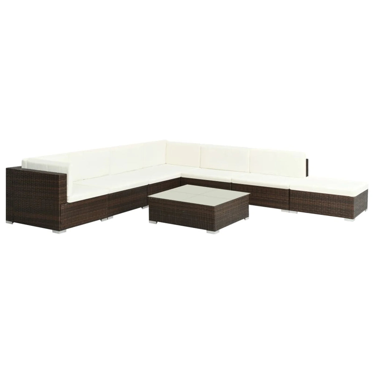 8 Piece Cream White Cushioned Poly Rattan Outdoor Sofa Set with Coffee Table Q1325