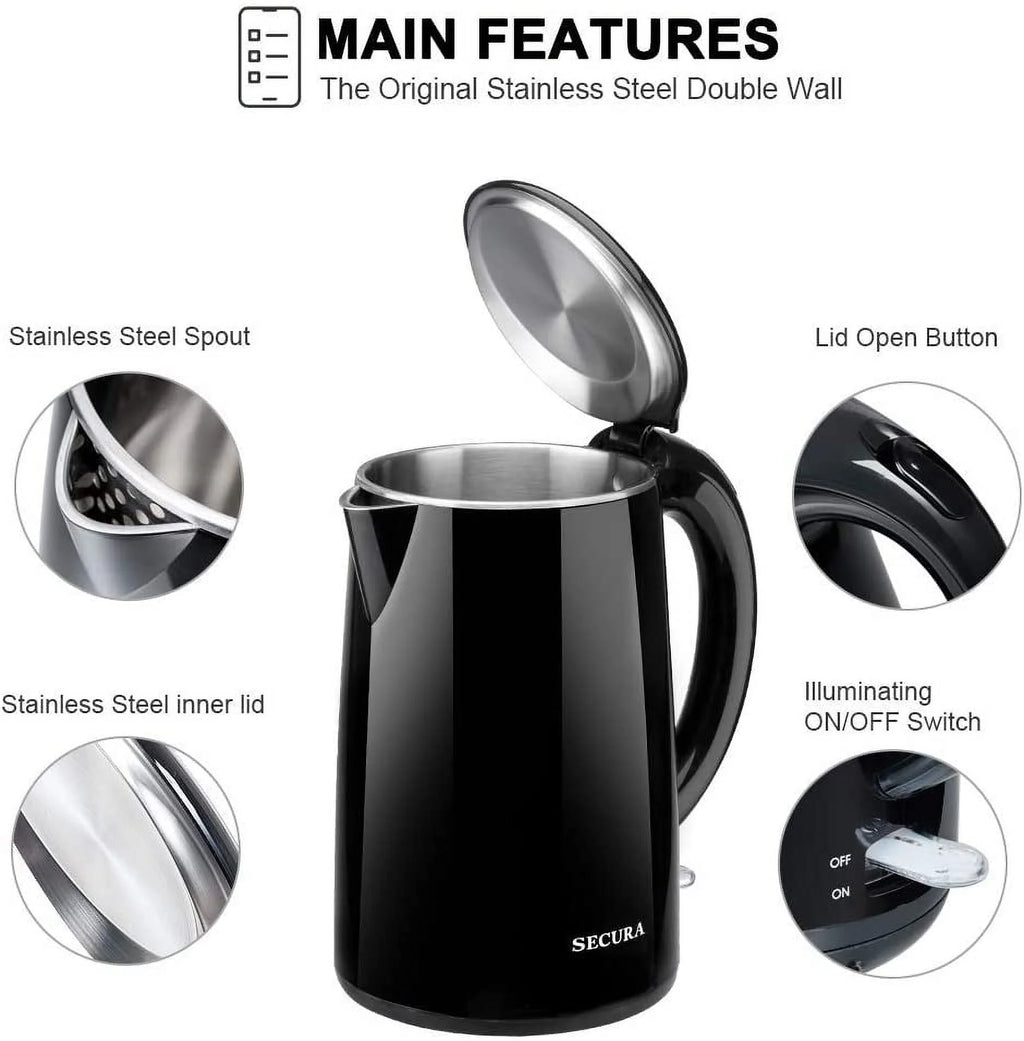 Stainless Steel Double Wall Electric Water Kettle 1.8 Quart P8122