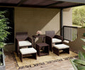 Brown Wicker 6 Piece Patio Furniture Set with Ottoman and Beige Cushion K308
