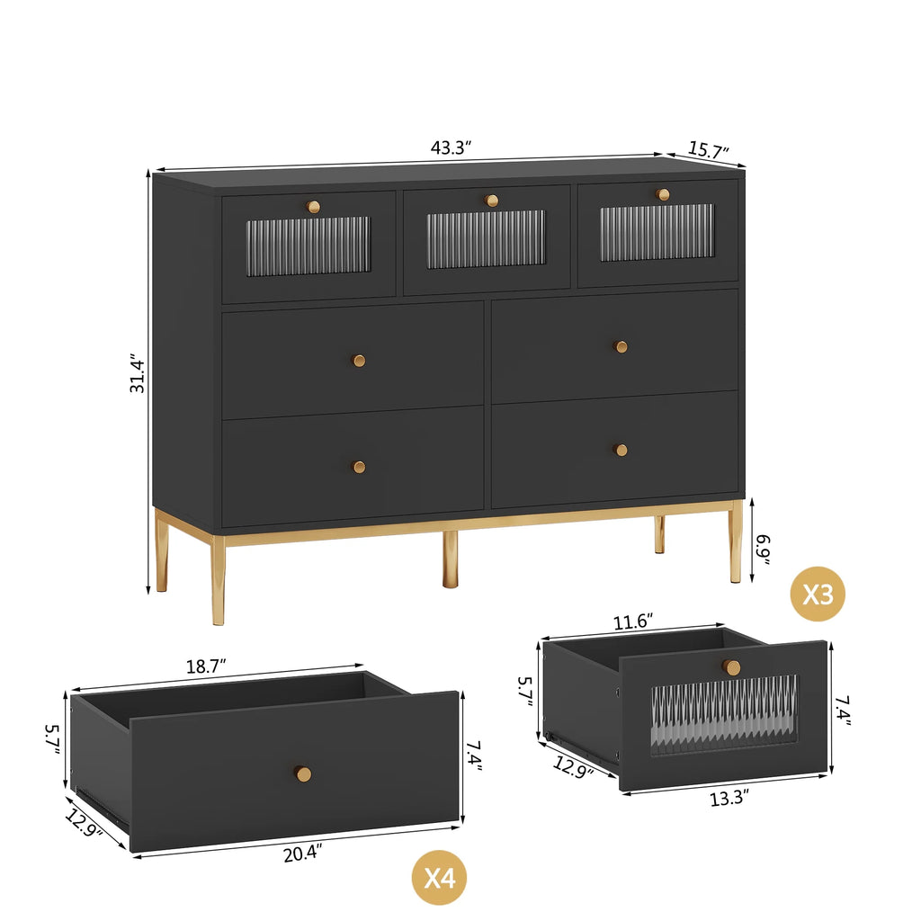 White 7 Drawer Glass Dresser N310