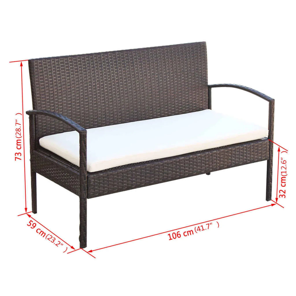 4 Piece Cream White Cushioned Poly Rattan Patio Lounge Set C223126