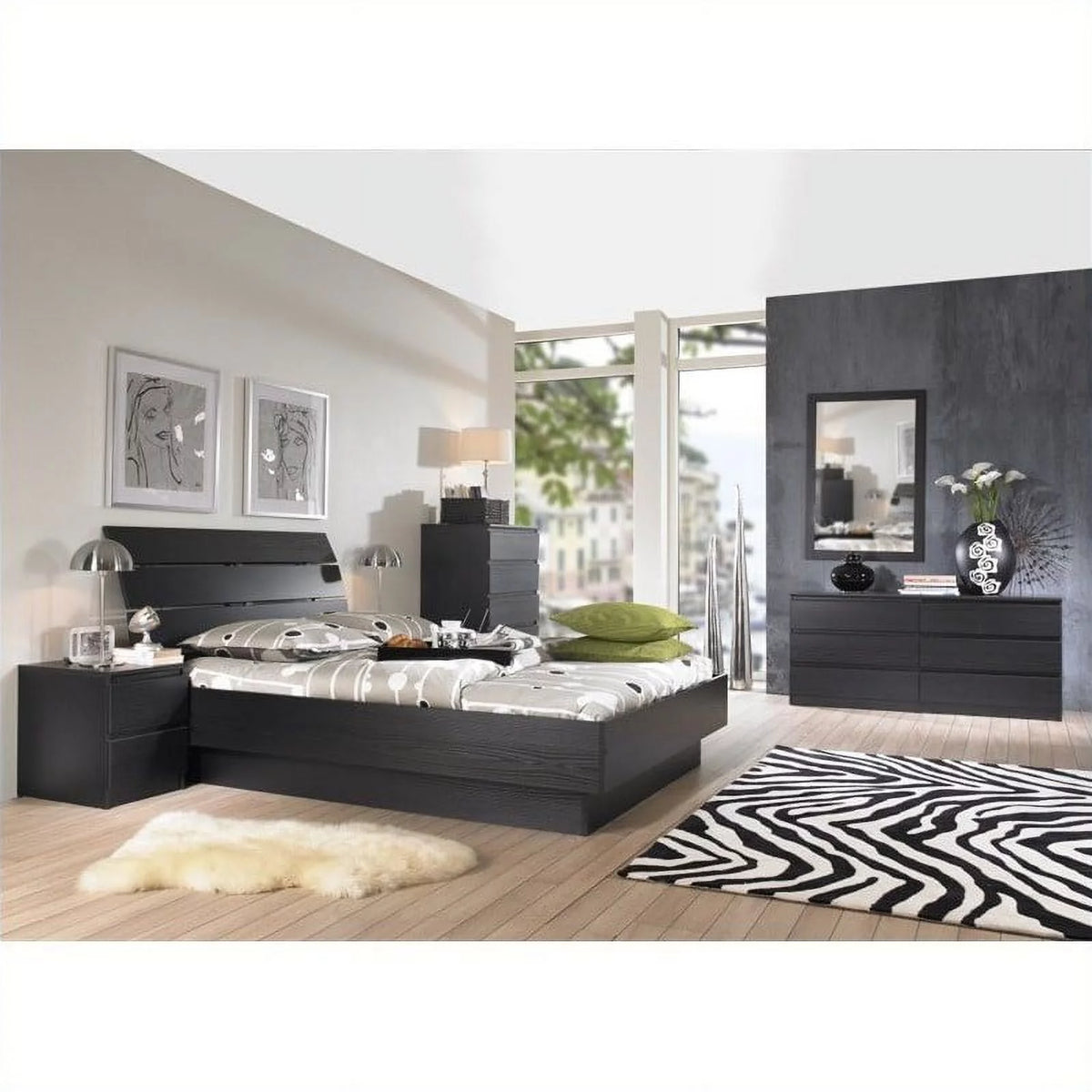 Black 6 Drawer Double Dresser B249