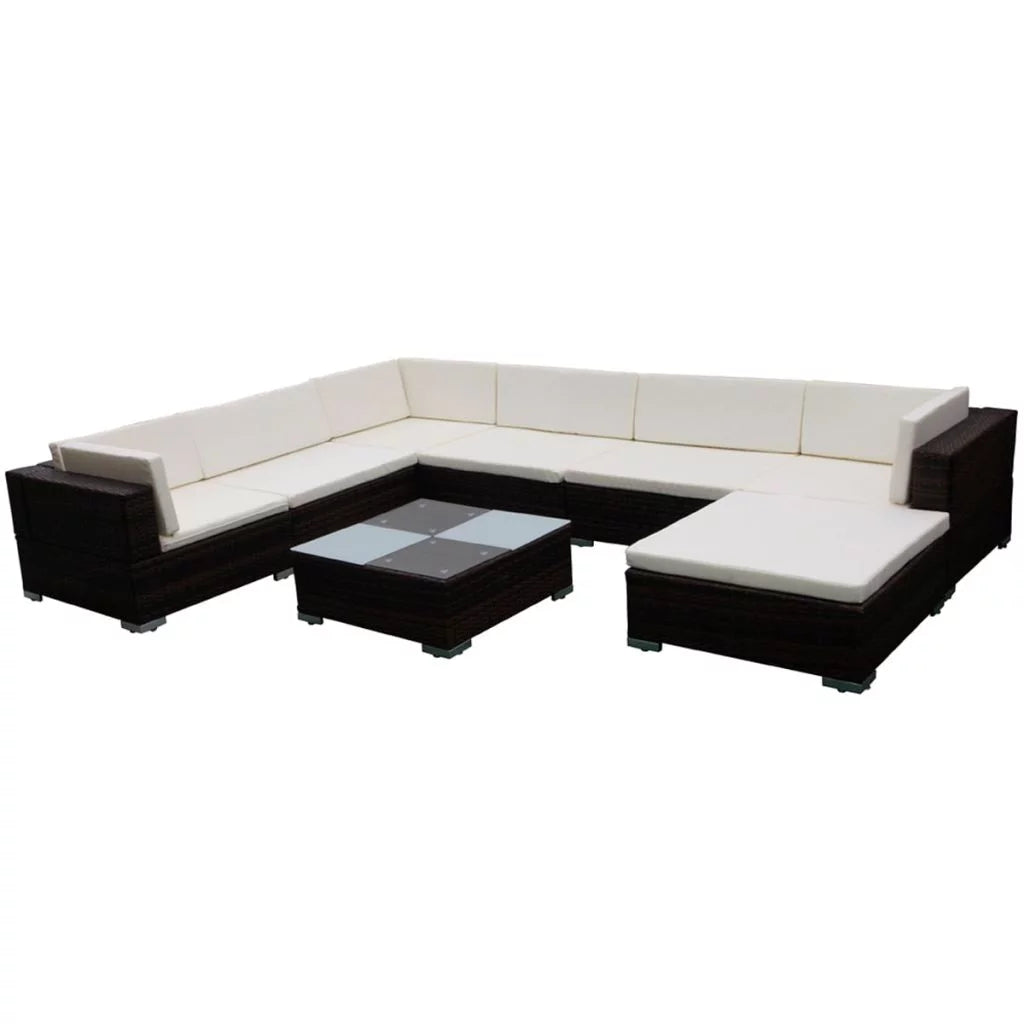 Brown Poly Rattan 8 Piece Patio Lounge Set with Cushions R43769
