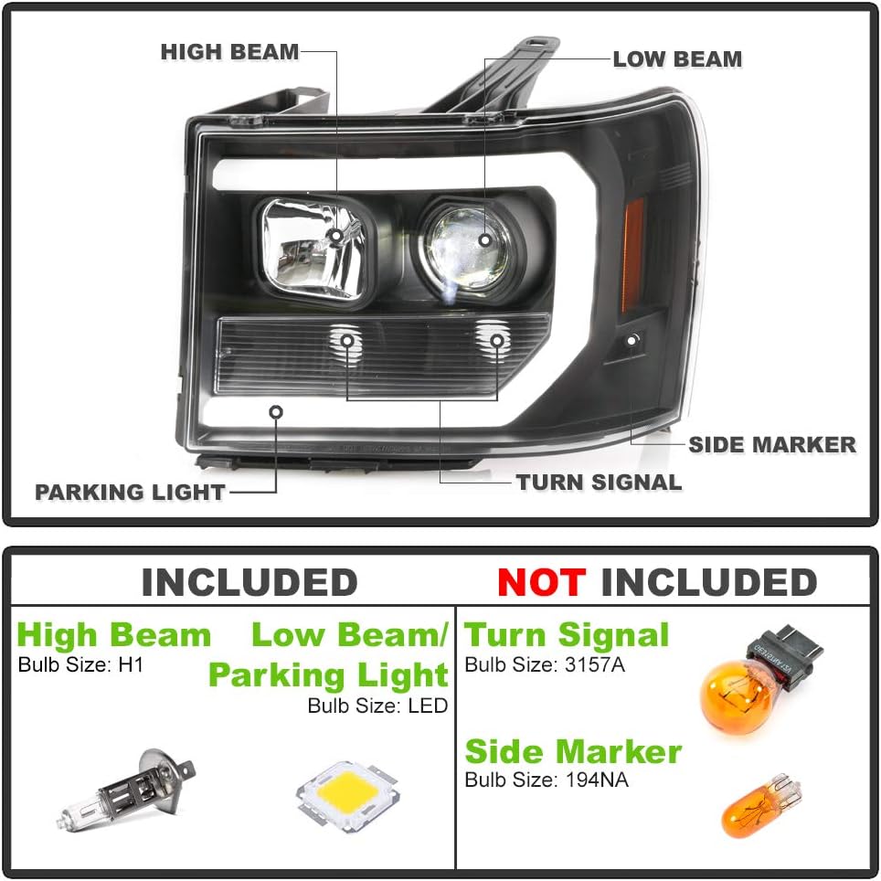 Black LED Tube Projector Headlights L937967