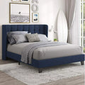 Queen Platform Bed Frame with Upholstered Wingback Linen Fabric Headboard N23784