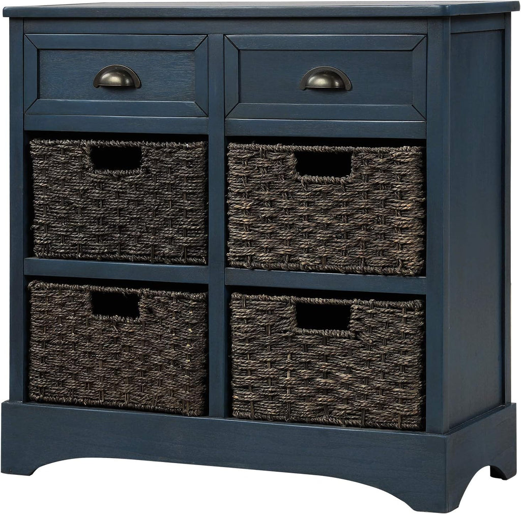 White Wicker Storage Cabinet with 4 Baskets and 2 Drawers M59471