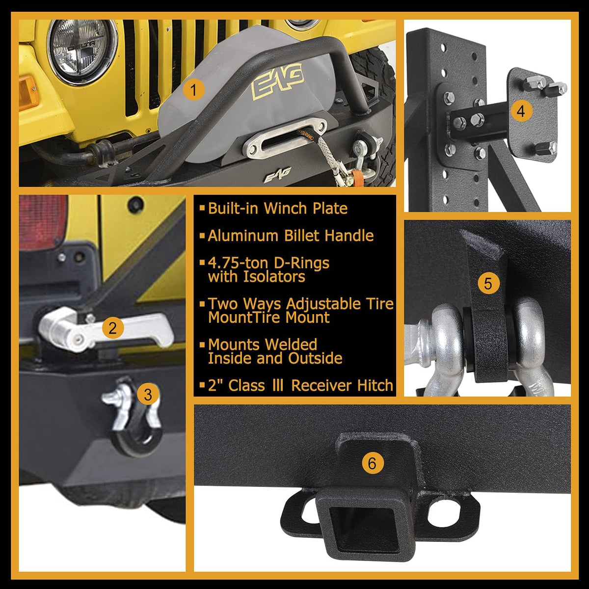 Heavy Duty Front and Rear Bumper with Tire Carrier Combo F8544