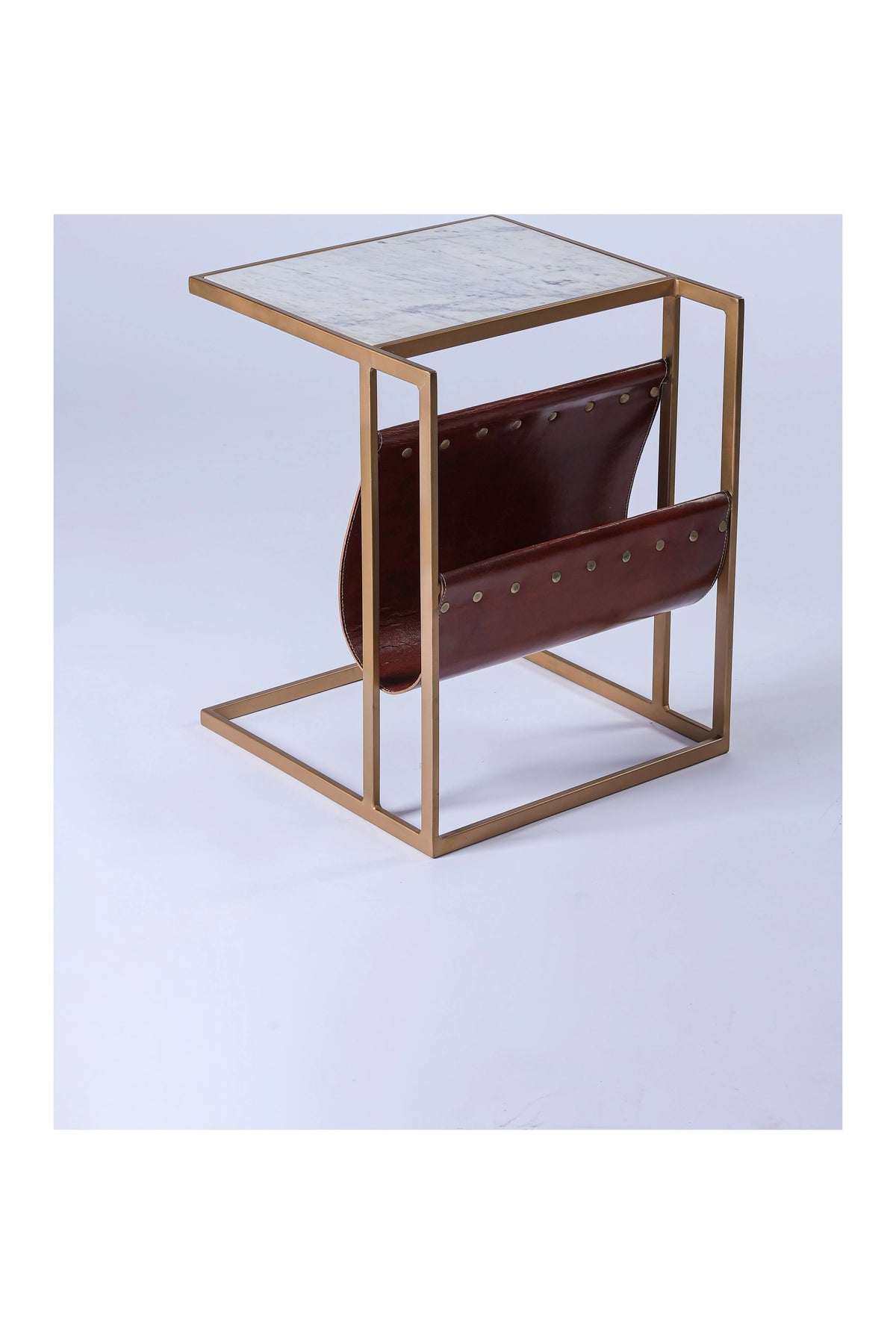 Marble Top Side Table with Magazine Sling D19149