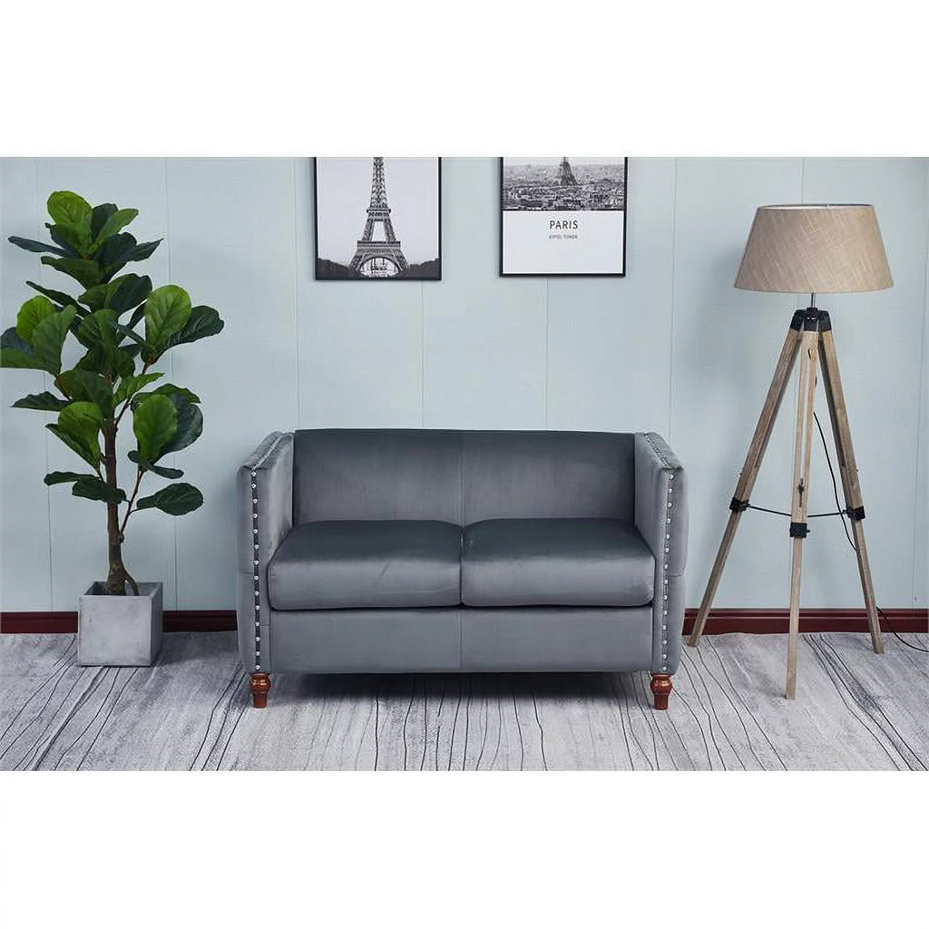 Velvet Sofa and Loveseat Set of 2 Gray Q68098