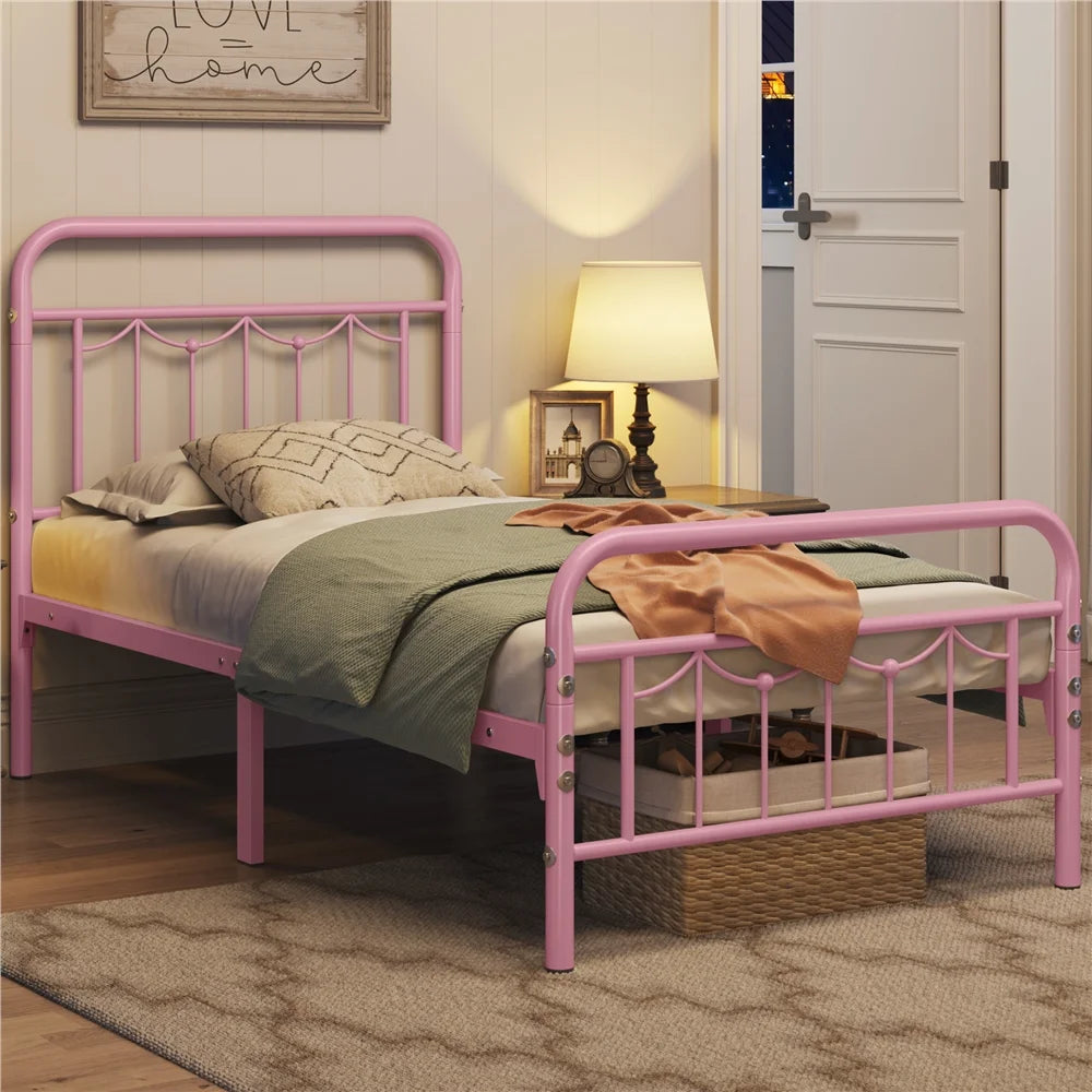 Queen Size Matte Black Metal Platform Bed Frame with Headboard and Footboard R638600