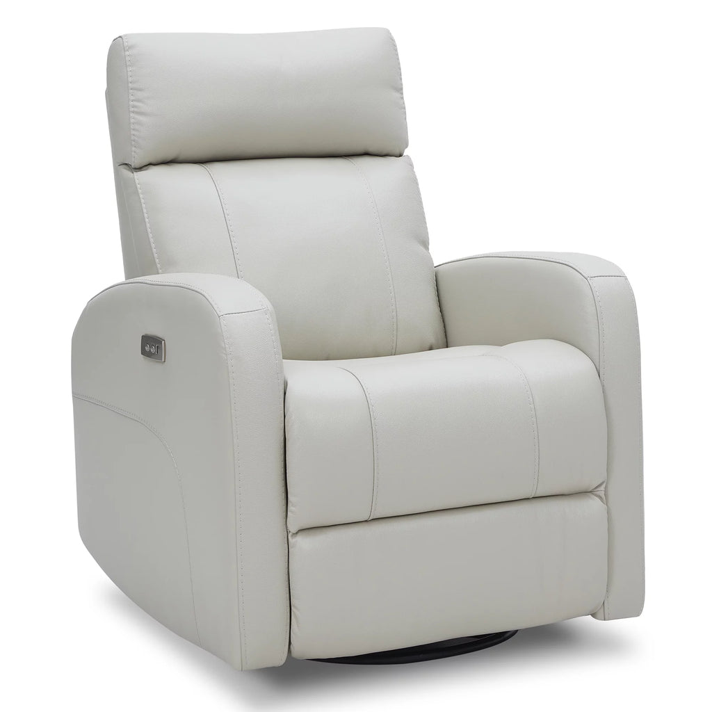White Leather Power Swivel Glider Recliner L65696