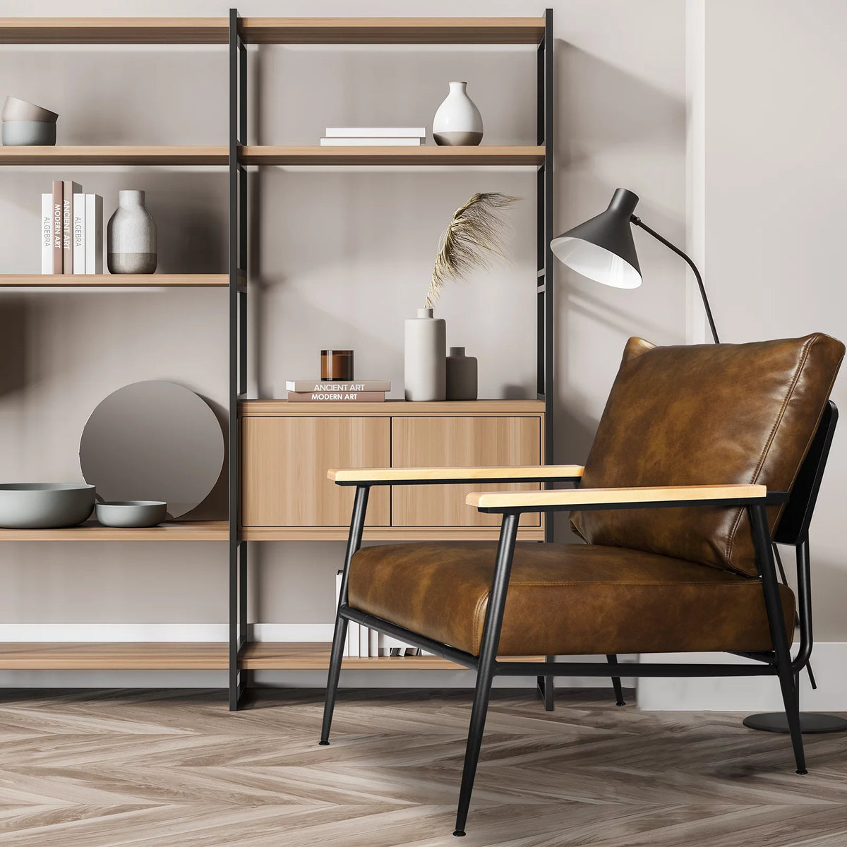 Brown PU Leather Accent Chair O22636