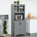 Grey Wooden Buffet and Hutch with Glass Framed Door T7612