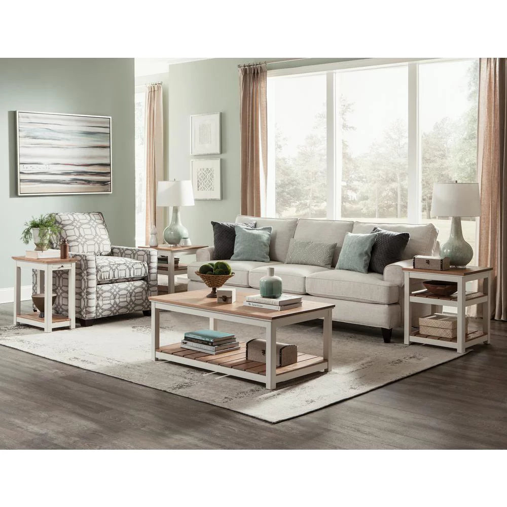 Ivory End Table with Pull-out Shelf T325