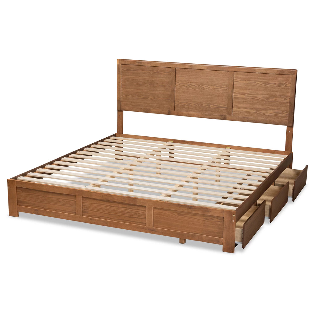 King Ash Walnut Wood Storage Platform Bed F2058