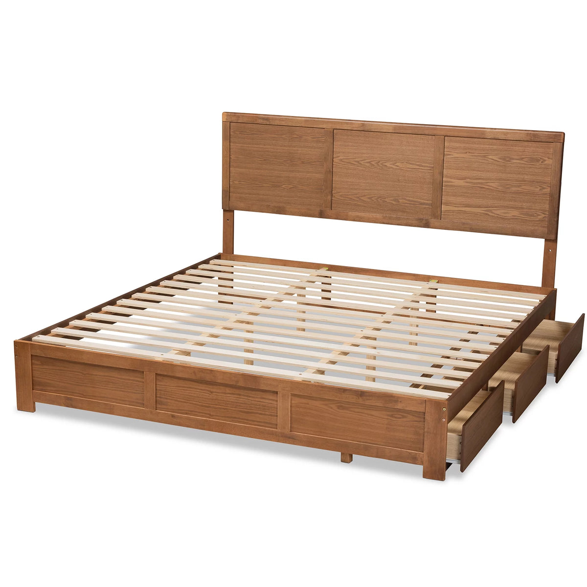King Ash Walnut Wood Storage Platform Bed F2058