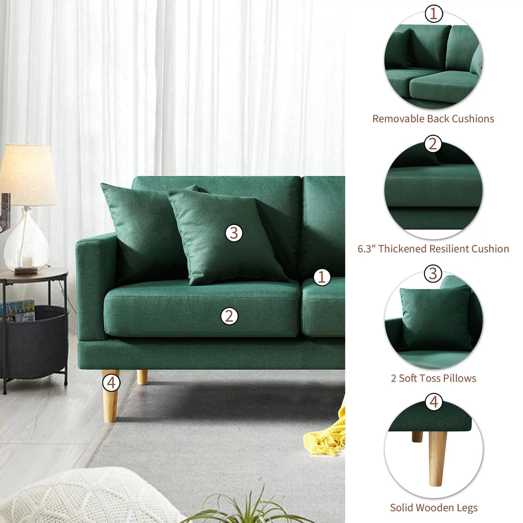 Dark Green Loveseat Sofa with Throw Pillow V809