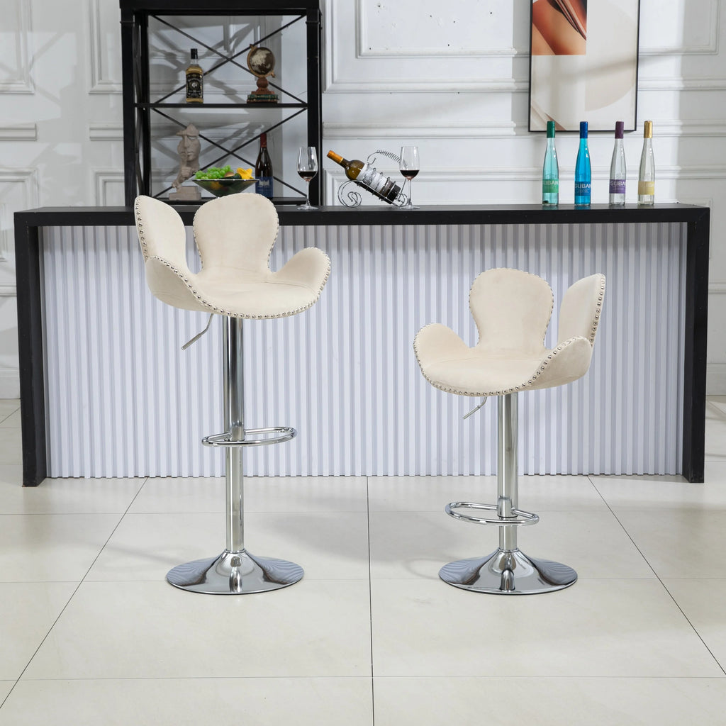 Beige Set of 2 Bar Stools with Back and Footrest N5075