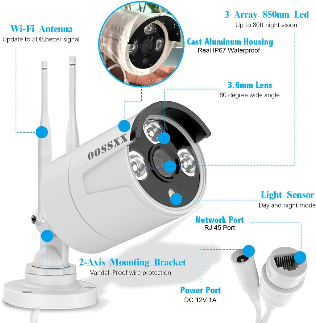 2K Wireless Security Camera System with 2TB Hard Drive, 4Pcs Outdoor Cameras, Audio, Night Vision S754973