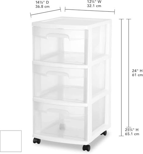 Plastic Storage Drawer Cart with 3 Drawers, White T247