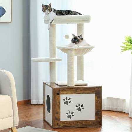 Cat Tree with Litter Box Enclosure and Scratching Posts N578