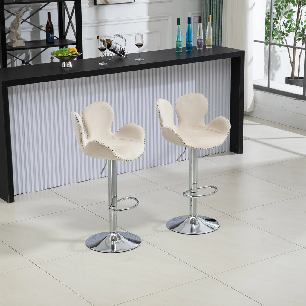 Beige Set of 2 Bar Stools with Back and Footrest N5075