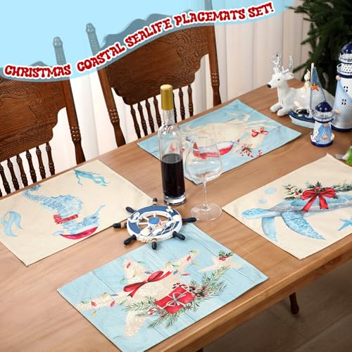Coastal Christmas Placemats 4 Sets Linen 12 x 18 Inch P49937