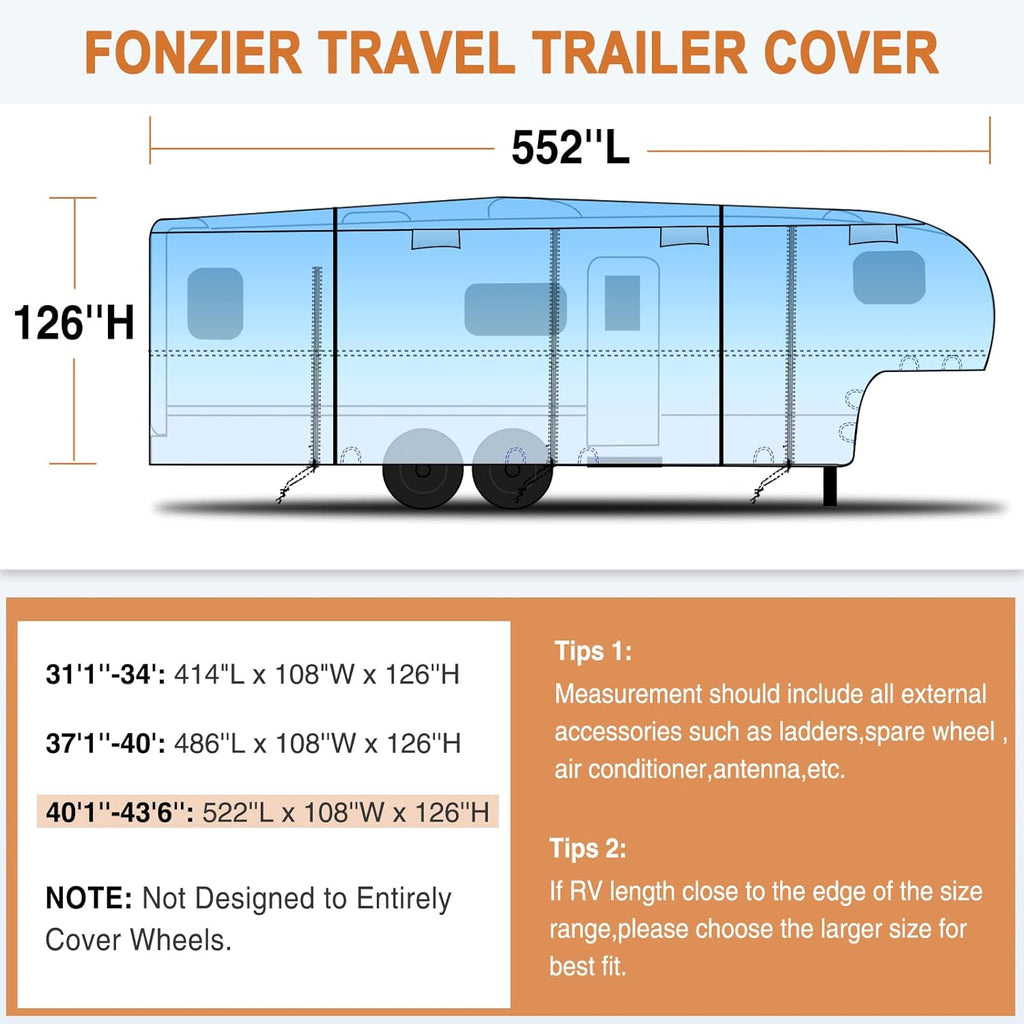 5 Layers Heavy Duty Fifth Wheel RV Cover 40’1”-43’ K3183