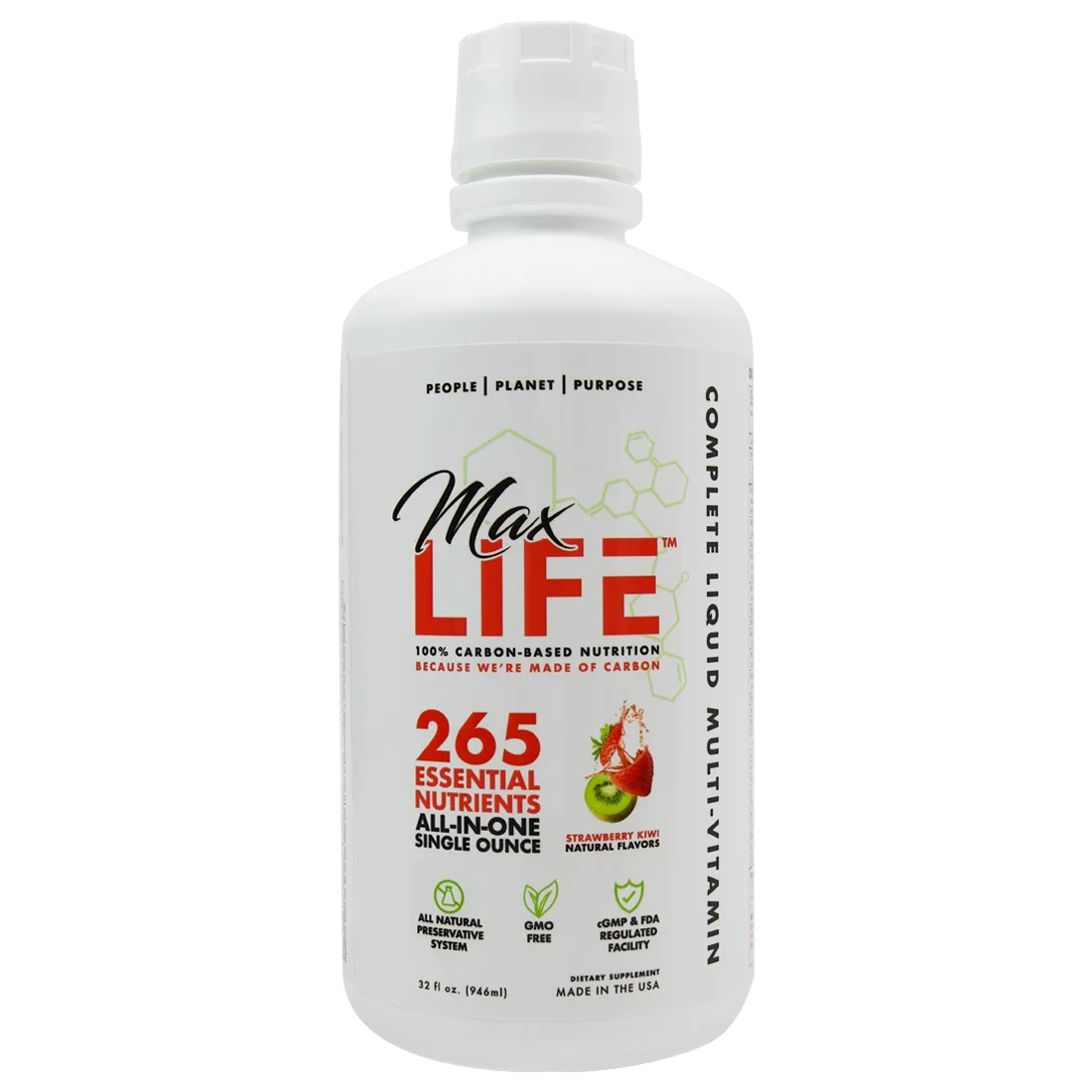 Organic Liquid Multi Vitamin 265 Essential Nutrients 32 oz Strawberry Kiwi G397