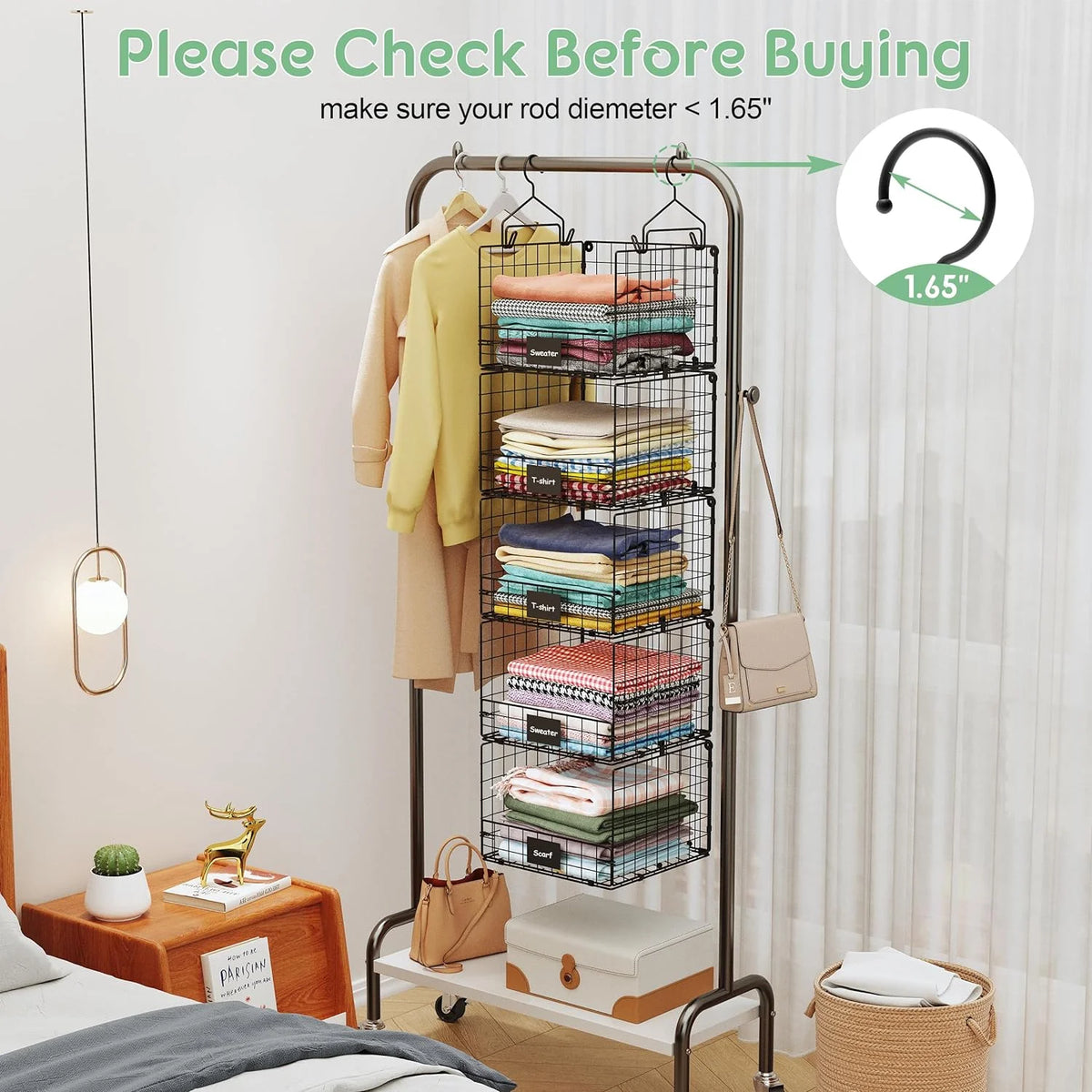 5 Tiers Hanging Closet Shelves Organizer with S Hooks U149897