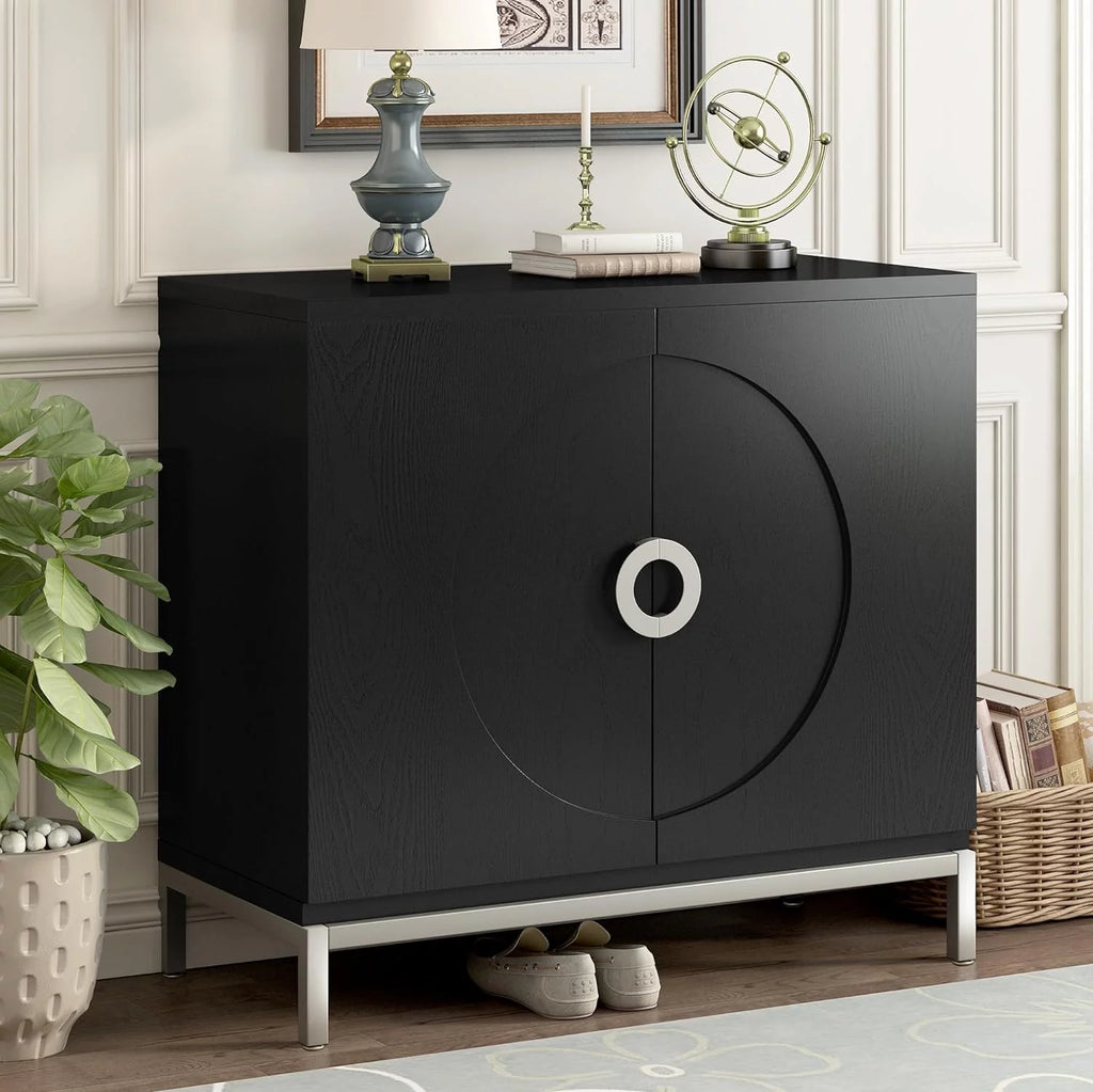 Black Storage Cabinet with Solid Wood Veneer X17900