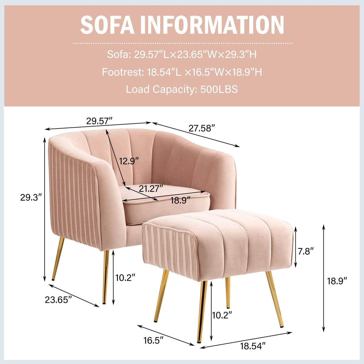 Pink Velvet Armchair with Ottoman Set O797