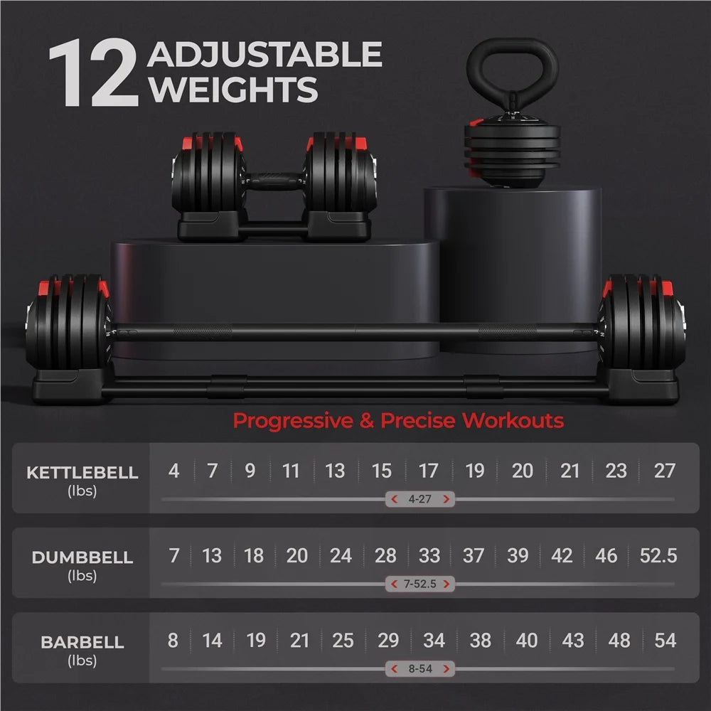 3-In-1 Quick-Adjust Dumbbell Weight Set Black W11380