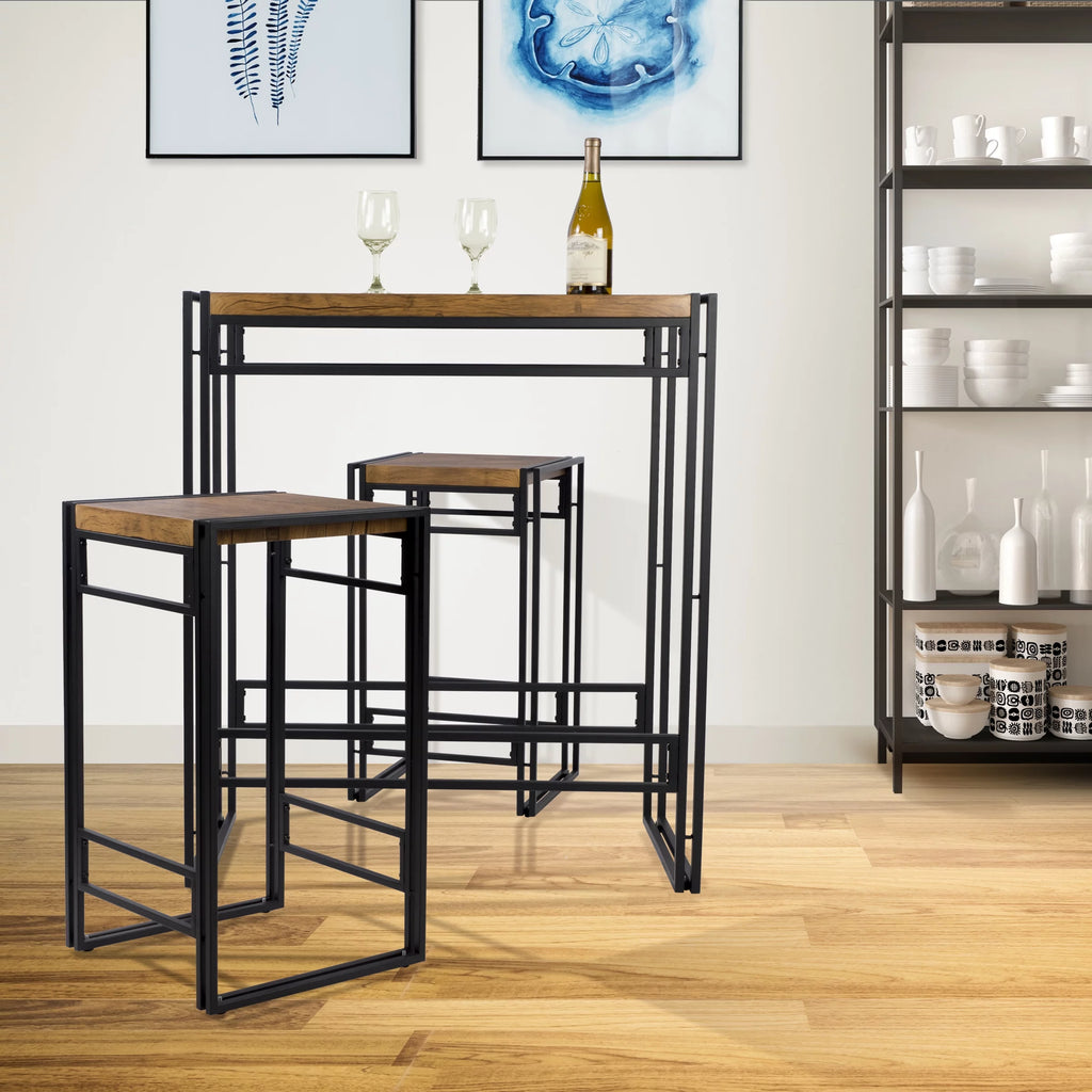 Bar Height 3 Piece Woodgrain Black Dining Table Set J2017