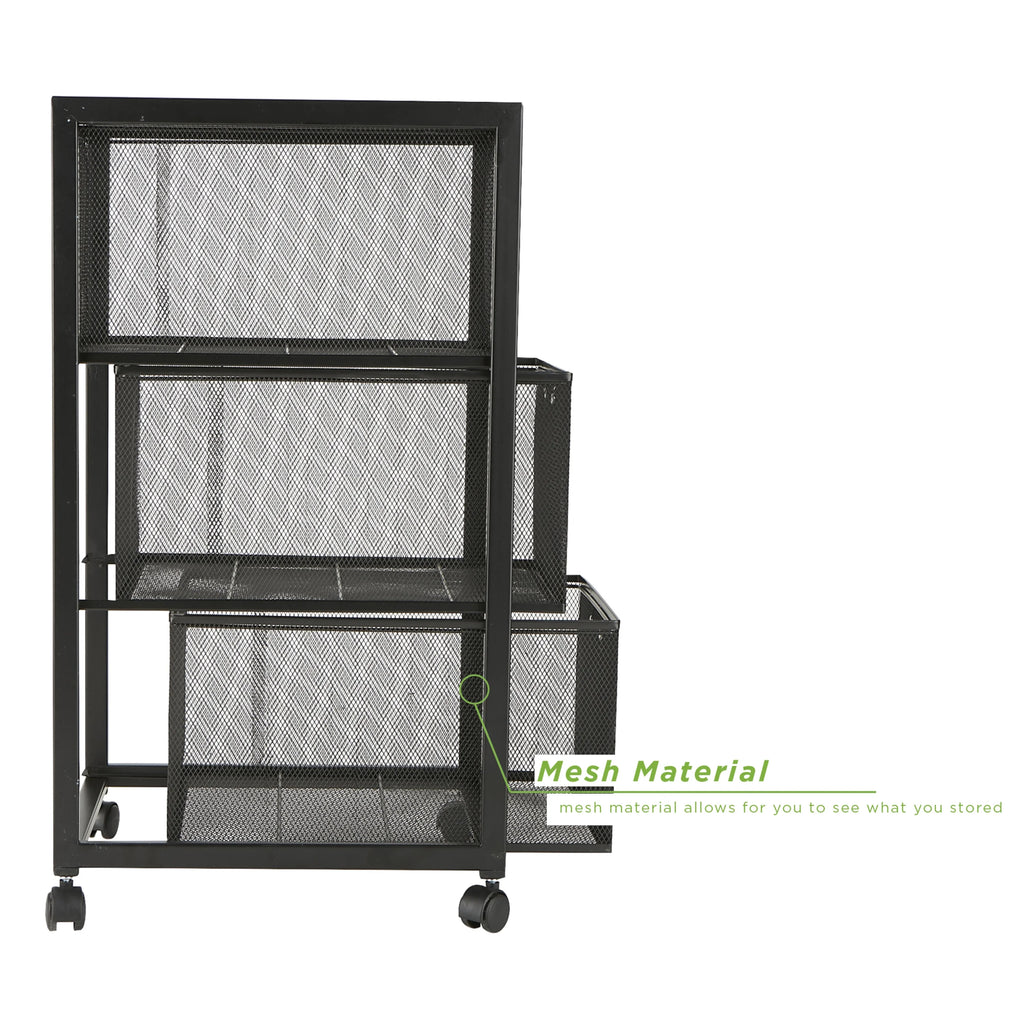 Rolling Utility Cart with 3 Drawers, Black Y9943