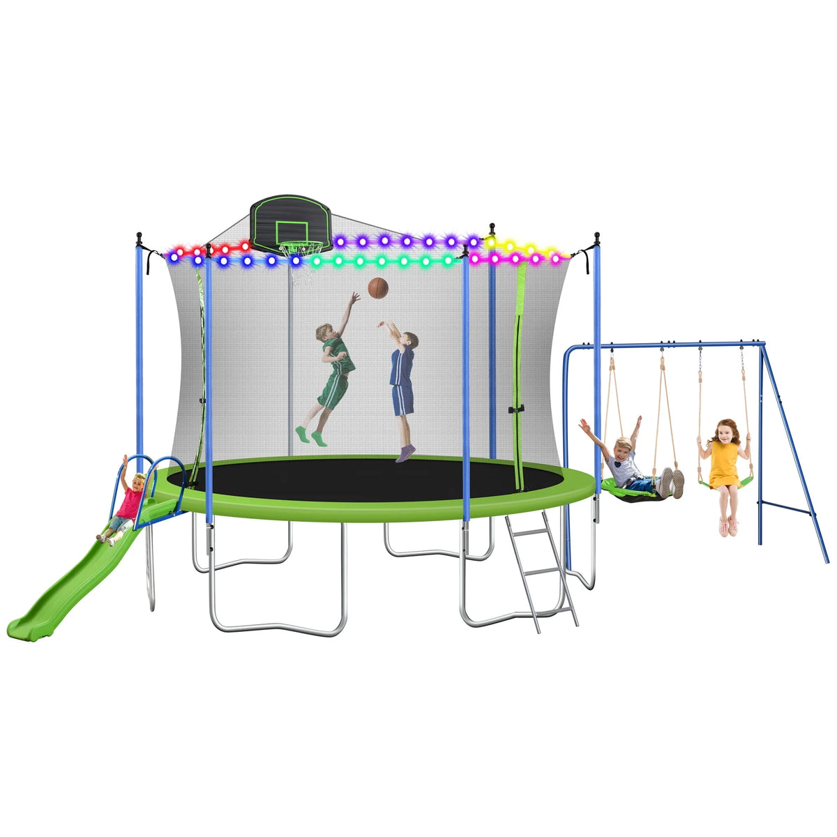12/14FT Trampoline with Swing and Slide, 1000LBS Capacity X361429