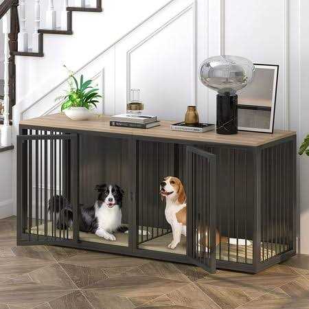 Large Wooden Dog Crate Furniture with Double Doors L5143