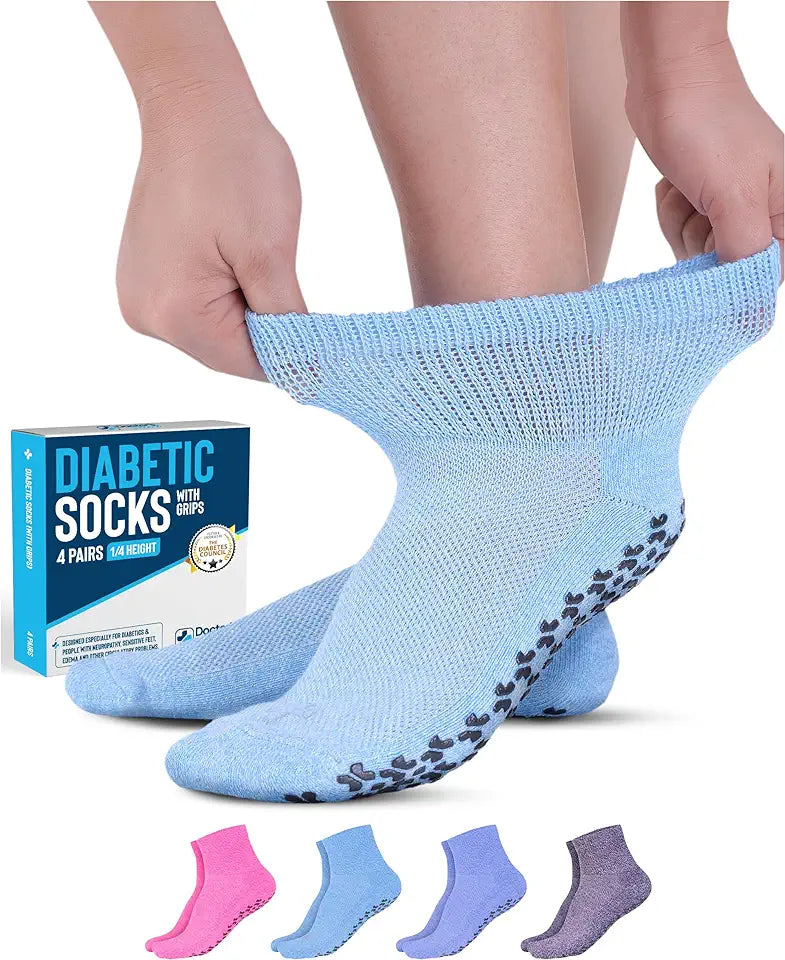 Diabetic Ankle Socks with Grippers 4 Pair 1/4 Length G1589
