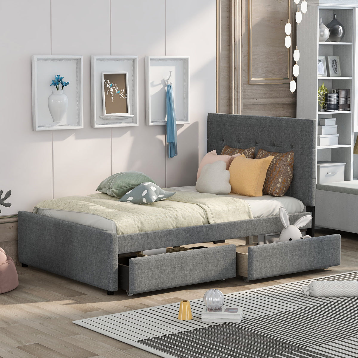 Full Size Upholstered Platform Bed with Two Storage Drawers U911565
